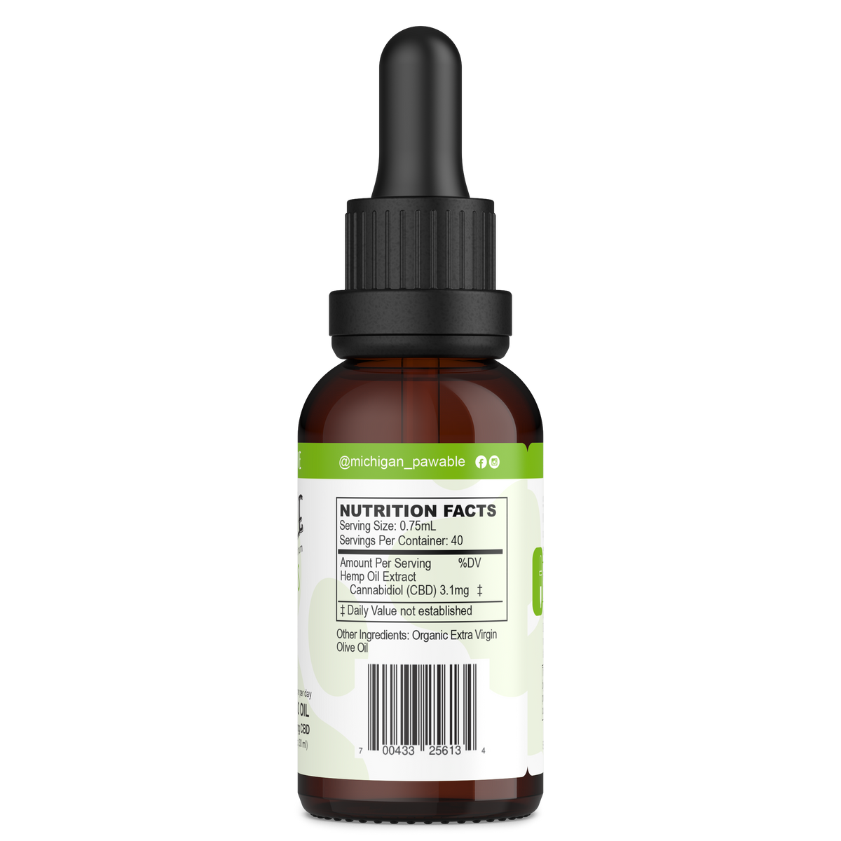 Pawable Hemp Drops 125mg bottle, back label