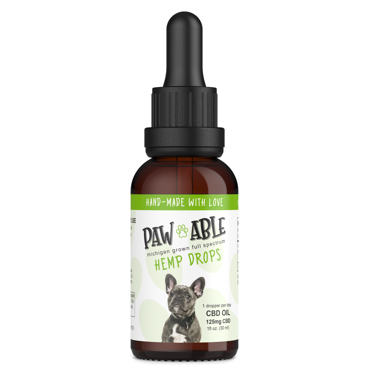 Pawable Hemp Drops 125mg bottle, front