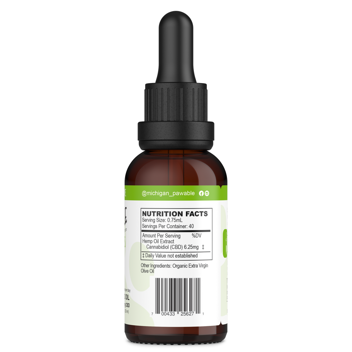 Pawable Hemp Drops 250mg bottle, back label