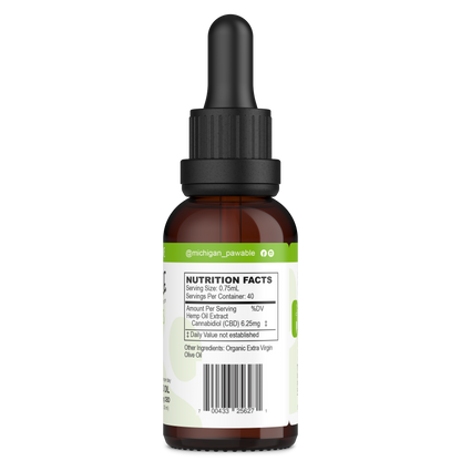 Pawable Hemp Drops 250mg bottle, back label
