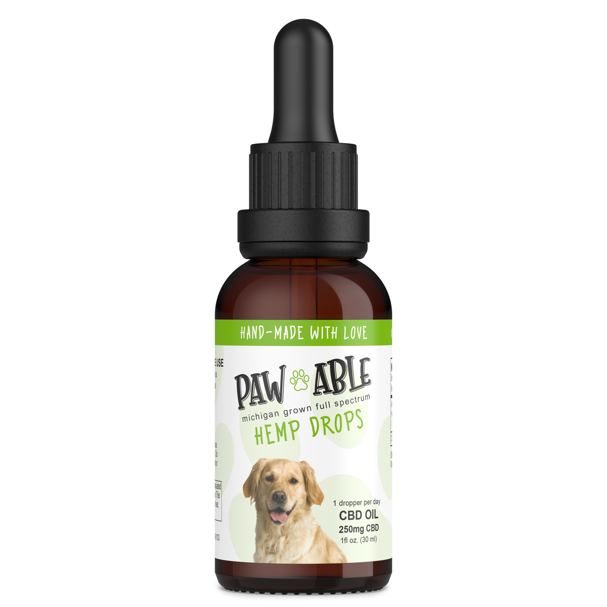 Pawable Hemp Drops 250mg bottle, front