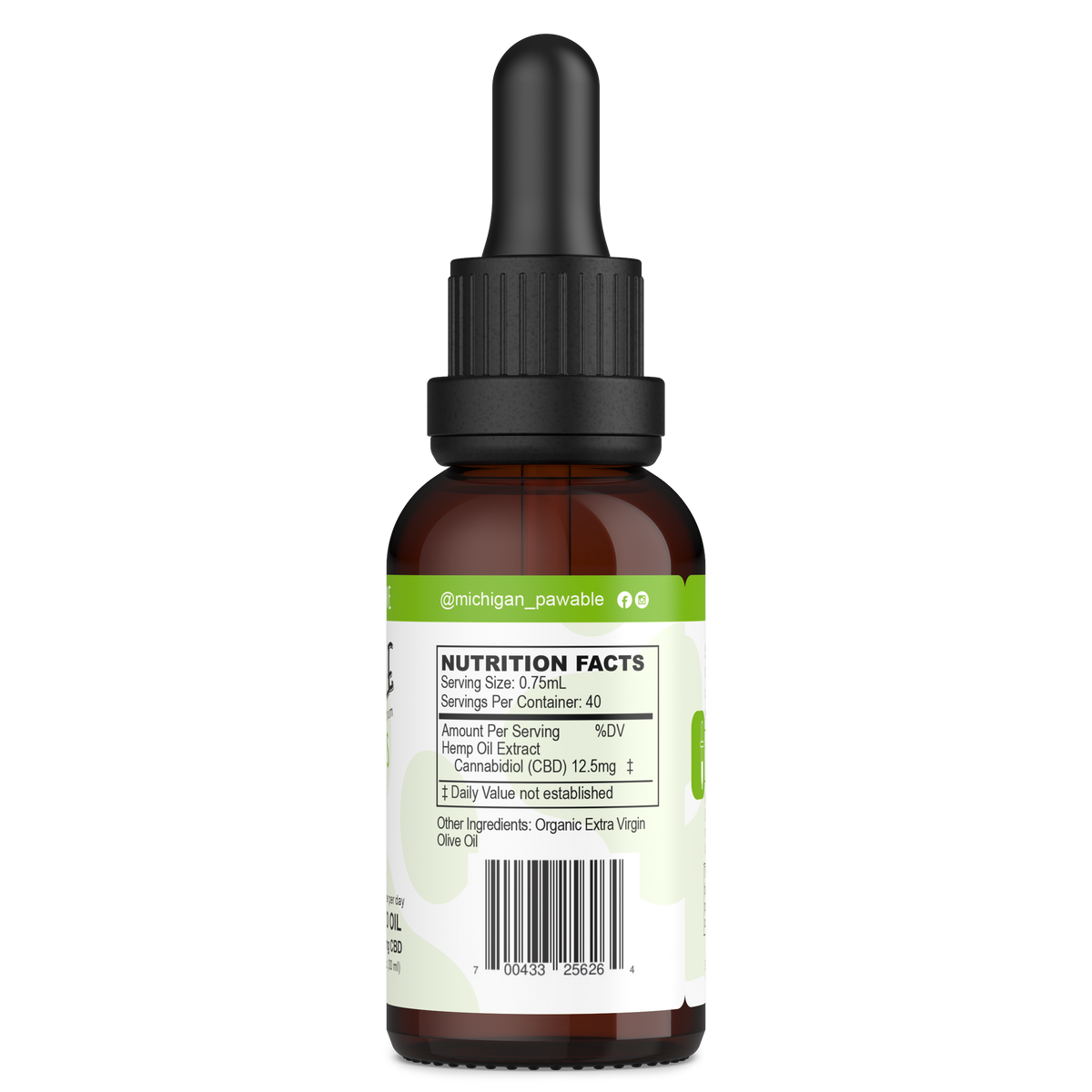 Pawable Hemp Drops 500mg bottle, back label