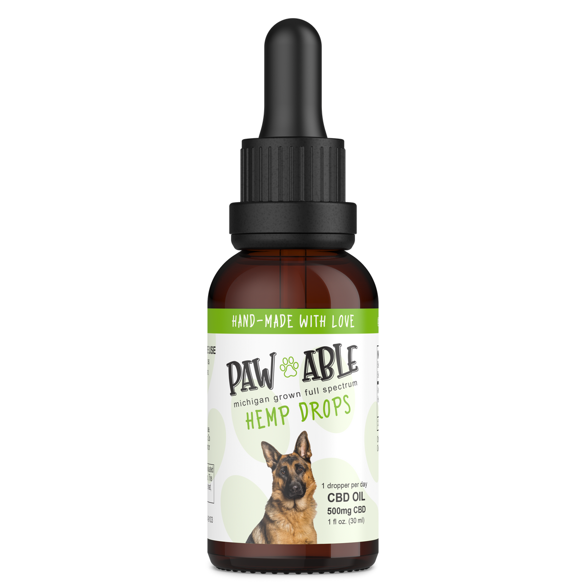 Pawable Hemp Drops 500mg bottle, front