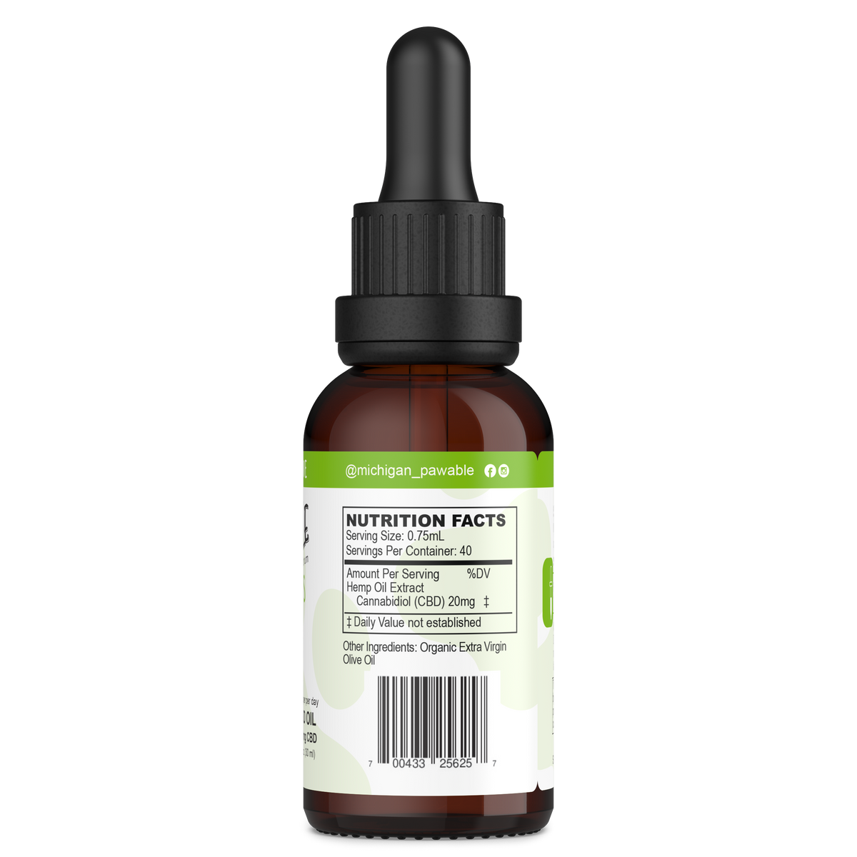 Pawable Hemp Drops 800mg bottle, back label